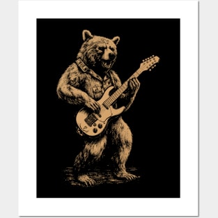 Bear Playing Electric Guitar Rock Music Posters and Art